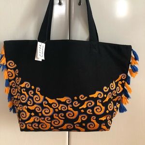 NWT! Moyna Black Embroidered Tote for Jack Rogers